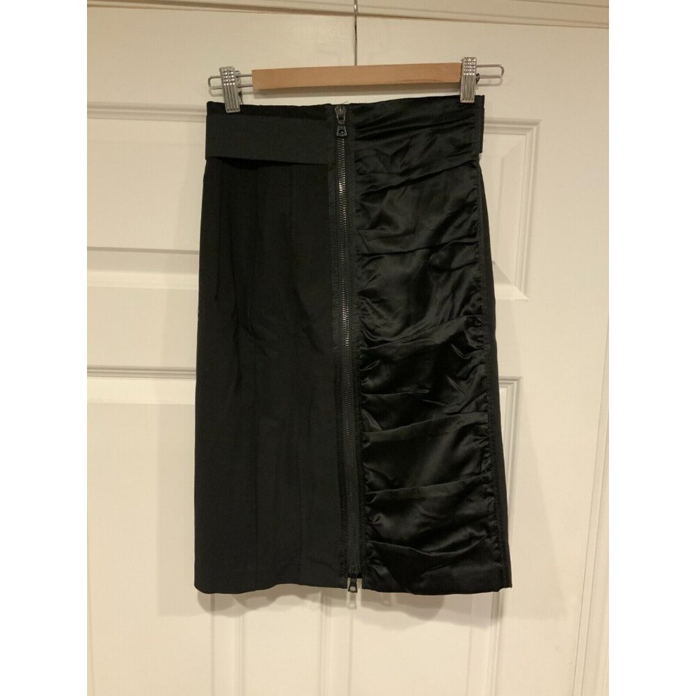 Nanette Lepore Black Full Zip Pencil Skirt w/ Front Ruffle Panel, Size 0